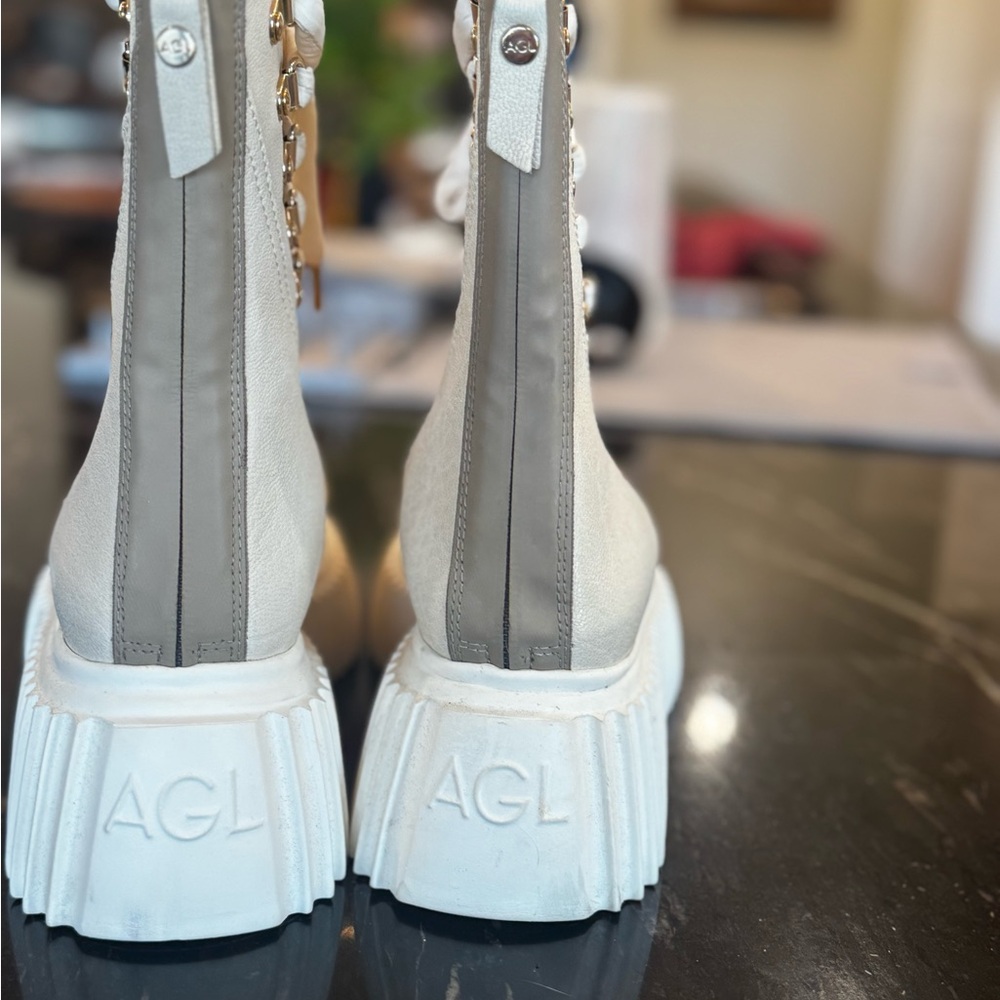 AGL White and Gray Platform Ankle Boots — Chunky Sole